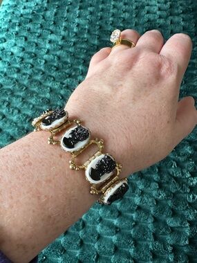 Gold-Tone Black & White Cameo Link Bracelet - Women Jewelry